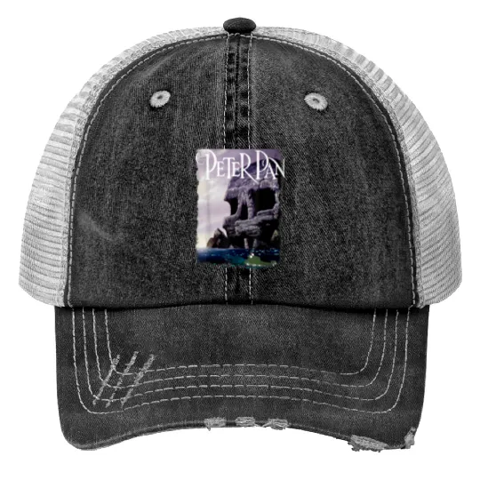 Disneys Peter Pan Tick Tock Croc Skull Rock Shoreline Print Trucker Hats