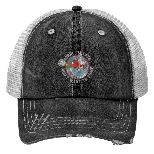 Disneyss Alice In Wonderland White Rabbit Sorry I Am Late Print Trucker Hats