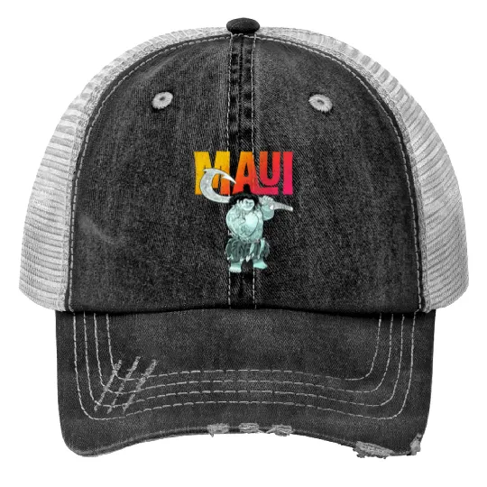 Disney Moana Maui Gradient Text Tough Pose Portrait Print Trucker Hats