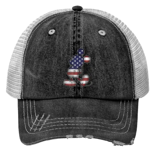 Country Print Trucker Hats Disney Americana 4th of July Mickey Mouse