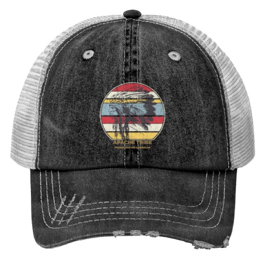 Apache Tribe Native American Indian Proud Retro Sunset - Apache - Print Trucker Hats