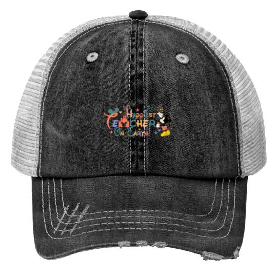 Disney Teacher Print Trucker Hats, Happiest Teacher on Earth, Teacher Appreciation Gift