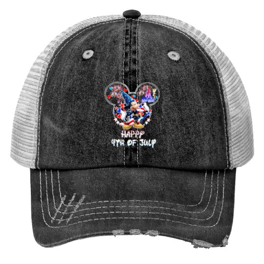 Mickey Mouse Fantasia Mickey Head Disney Happy July 4th Fireworks Print Trucker Hats