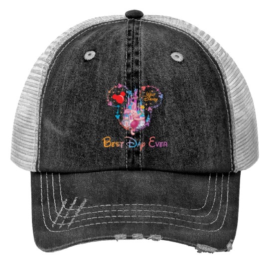 Disney Winnie The Pooh Mickey Balloon Print Trucker Hats, Disney Family Trip 2022 Print Trucker Hats
