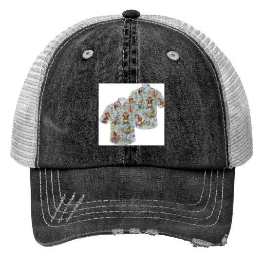 Donald Duck Cowboy Hawaiian Print Trucker Hats, Disney Hawaiian Aloha Print Trucker Hats, Button Up Print Trucker Hats