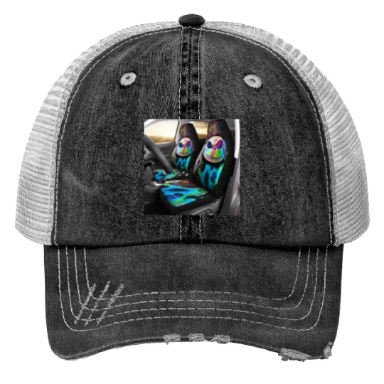 Nightmare Before Christmas Car Seat Covers, Jack And Sally Seat Covers, Disney Car Seat Covers Print Trucker Hats