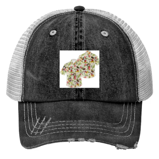 Disney Mickey Mouse Floral Aloha Hawaiian Print Trucker Hats