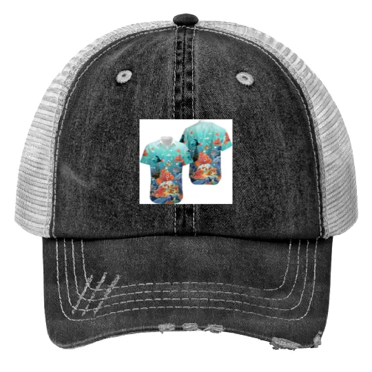 Finding Nemo Disney Hawaiian Print Trucker Hats, Disney Hawaii Beach Print Trucker Hats