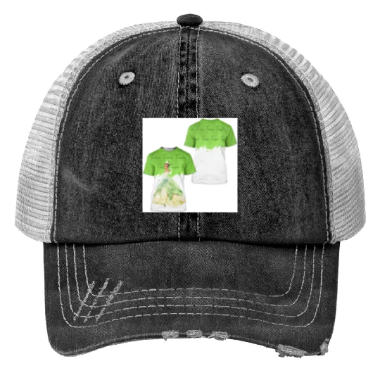 Tiana Princess Green Watercolor Glitter Disney 3D Print Trucker Hats
