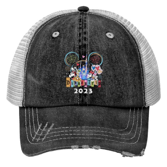 Disney Trip 2023 Family Print Trucker Hats, Mickey And Friends 2023 Print Trucker Hats