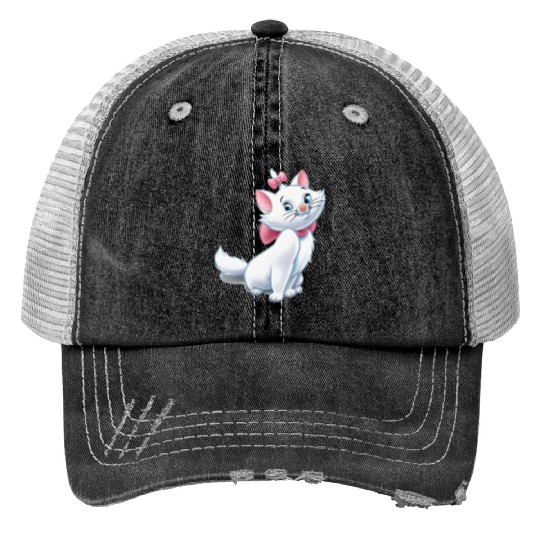 Cute Aristocats White and Pink Cat Disney Stickers Print Trucker Hats