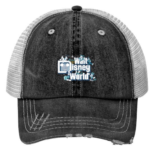 Mickey Friends Happy Hanukkah Print Trucker Hats, Disney Dreidel Menorah Print Trucker Hats