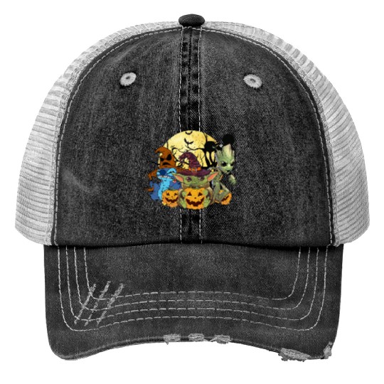Discover Disney Stitch Halloween Print Trucker Hats, Stitch Horror Halloween Print Trucker Hats