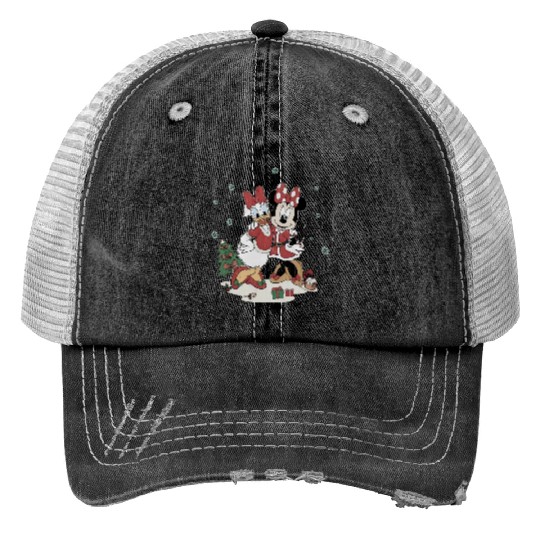 Vintage Minnie Daisy Christmas Print Trucker Hats, Disney Christmas Print Trucker Hats