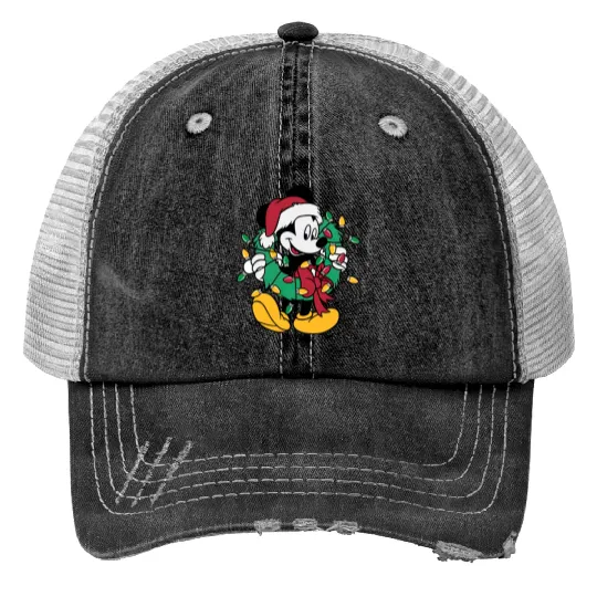 Disney Mickey Mouse Christmas Lights, Christmas Wreath Print Trucker Hats