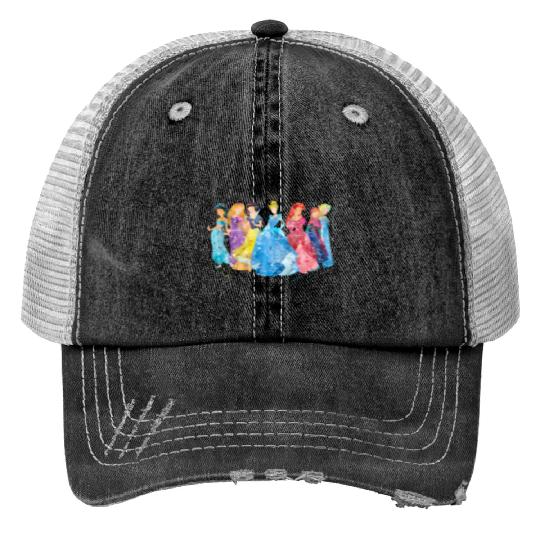 Watercolor Disney Princess Print Trucker Hats, Retro Disney Princess Print Trucker Hats