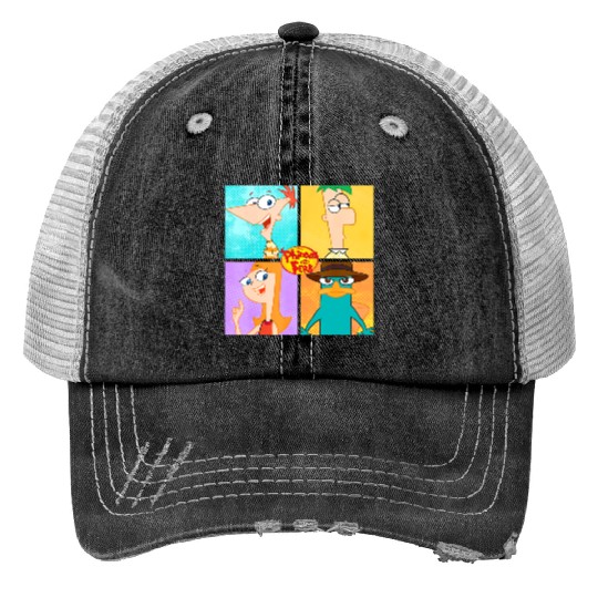 Disney Phineas And Ferb Character Box Up Print Trucker Hats