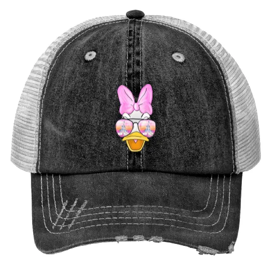 Daisy Duck Watercolor Castle Aviator Print Trucker Hats| Disney Print Trucker Hats