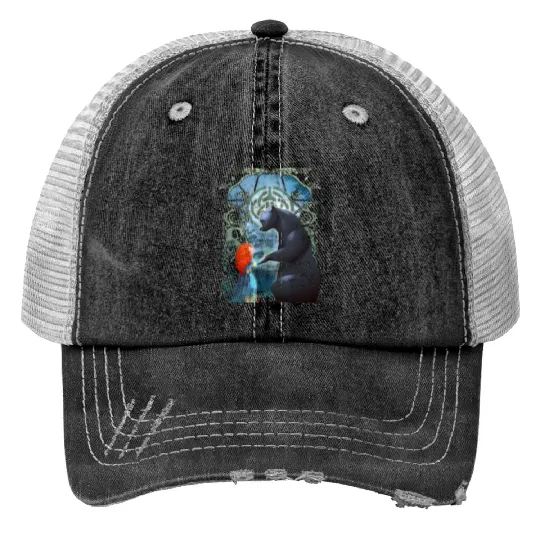 Disney Pixar Brave Merida And Bear Profile Portrait Print Trucker Hats, Magic Kingdom Holiday Unisex Print Trucker Hats