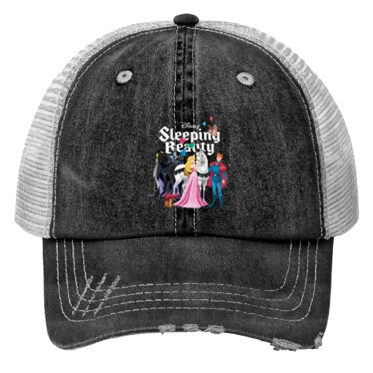 Disney Sleeping Beauty Characters Print Trucker Hats, Princess Aurora,Prince Phillip,Maleficent,Disneyland Family Trip Gift Unisex Print Trucker Hats Kid Print Trucker Hats
