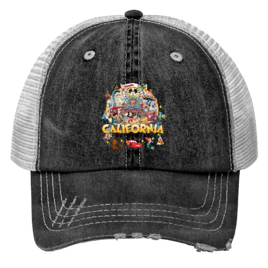 Disneyland California Adventure All Disney Characters Group Shot Print Trucker Hats, WDW Trip Unisex Print Trucker Hats
