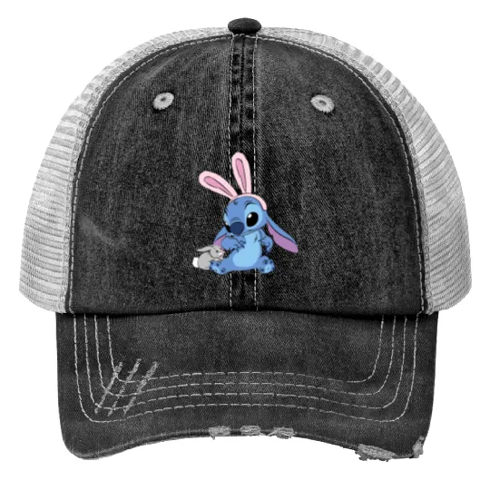 Disney Stitch with Easter Bunny Easter Eggs Happy Easter Unisex Print Trucker Hats