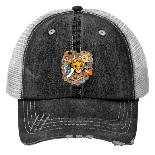 Disney The Lion King Movie Characters Floral Print Trucker Hats, Disney Simba and Nala Print Trucker Hats