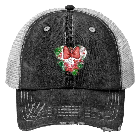 Minnie Mouse Christmas Print Trucker Hats, Disney Christmas, Minnie Head Christmas Print Trucker Hats