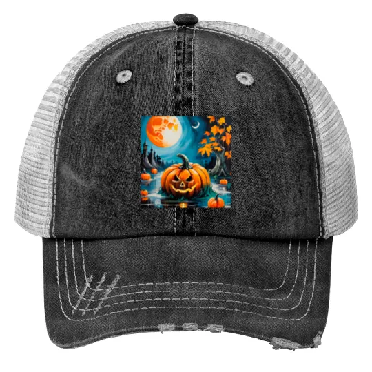Disney Halloween  The beatless _ Abbey Road _ Moon Pumpkins_  Halloween Print Trucker Hats