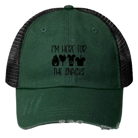 Disney I'm Here For The Snacks Disney Family Print Trucker Hats