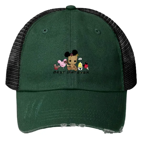 Groot Best day ever Print Trucker Hats, Disney snacks Print Trucker Hats, Cute Baby Groot Disney trip Print Trucker Hats, Disney world