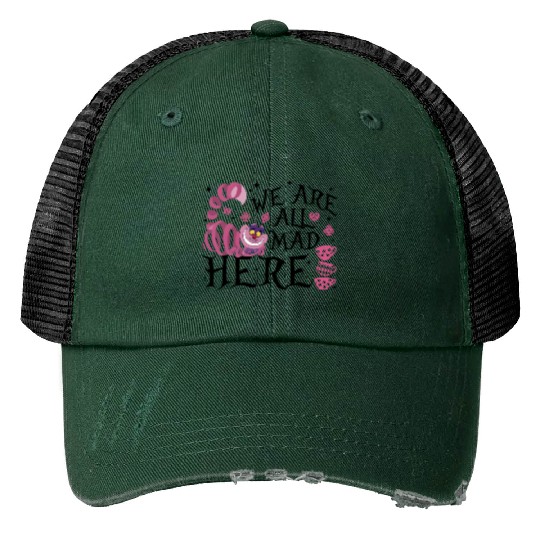 We Are All Mad Here Print Trucker Hats, Disney Alice In Wonderland Mad Print Trucker Hats