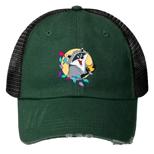 Disney Pocahontas Cute Meeko With Biscuits Retro Print Trucker Hats