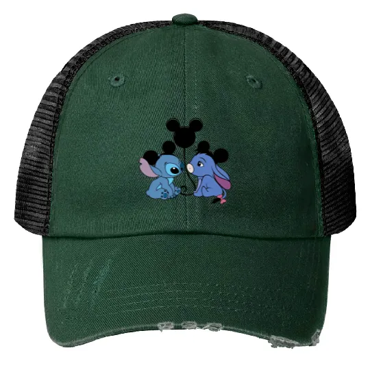 Stitch and Eeyore Print Trucker Hats, Disney Print Trucker Hats