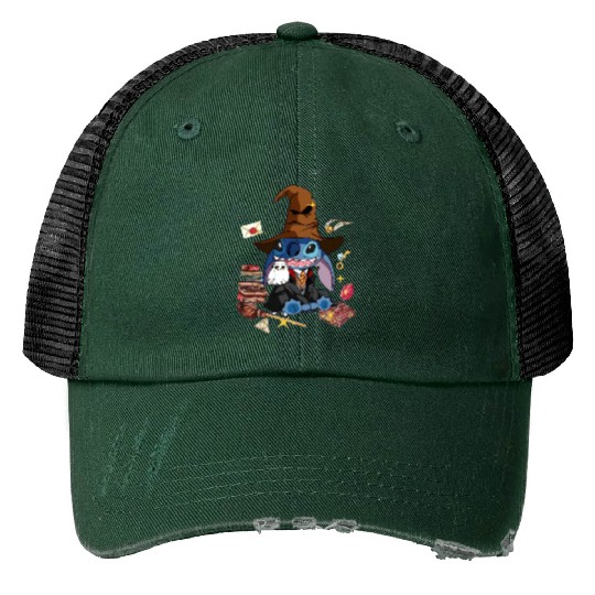 Discover Disney Stitch Witch Print Trucker Hats, Disney Stitch Halloween Pumpkin Print Trucker Hats