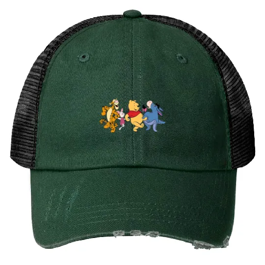 Winnie The Pooh Dancing Print Trucker Hats, Winnie The Pooh and Friends Print Trucker Hats, Piglet, Eeyore, Tigger, The Pooh Print Trucker Hats, Disney Family Print Trucker Hats