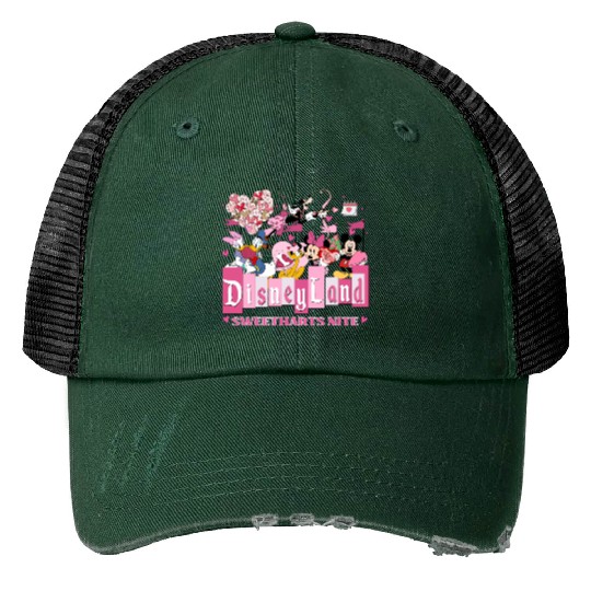 Disneyland Sweethearts Nite Print Trucker Hats, Mickey and Friends Valentine's Day Print Trucker Hats