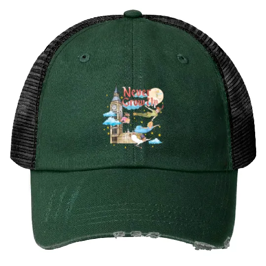 Disney Peter Pan Print Trucker Hats, Never Grow Up Print Trucker Hats, Tinker Bell Print Trucker Hats, Neverland Print Trucker Hats, Disney Vacation Print Trucker Hats