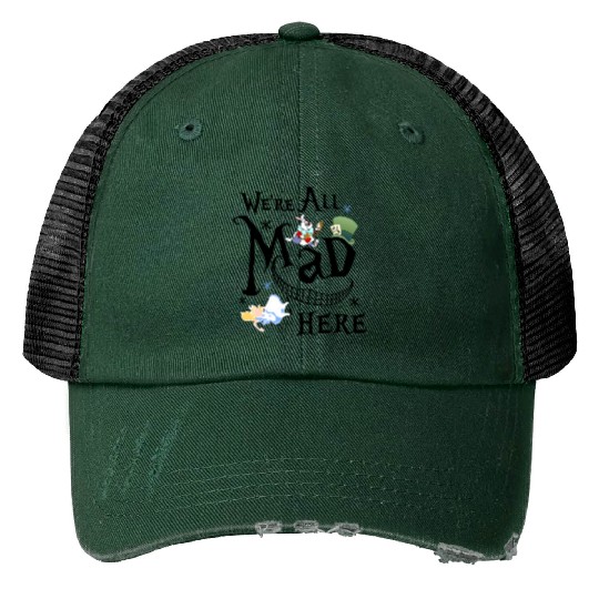 Disney Alice In Wonderland Cheshire Cat We're All Mad Here Retro Print Trucker Hats,