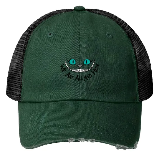 Disney Cheshire Cat Print Trucker Hats, We're All Mad Print Trucker Hats, Alice in Wonderland Sweater, We're All Mad Here Print Trucker Hats