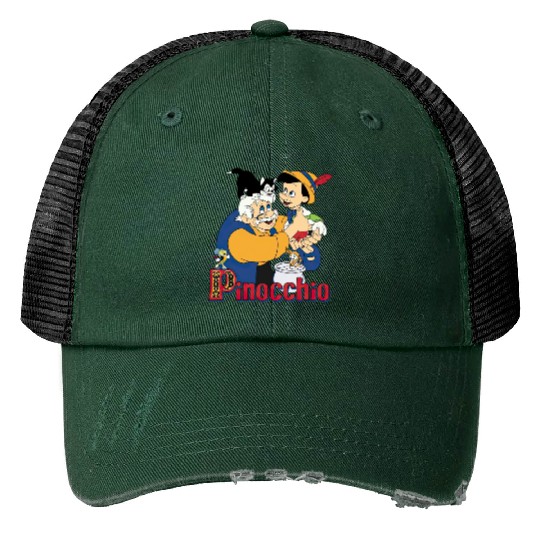 Pinocchio And Geppetto Print Trucker Hats / Retro 90s Disney Print Trucker Hats