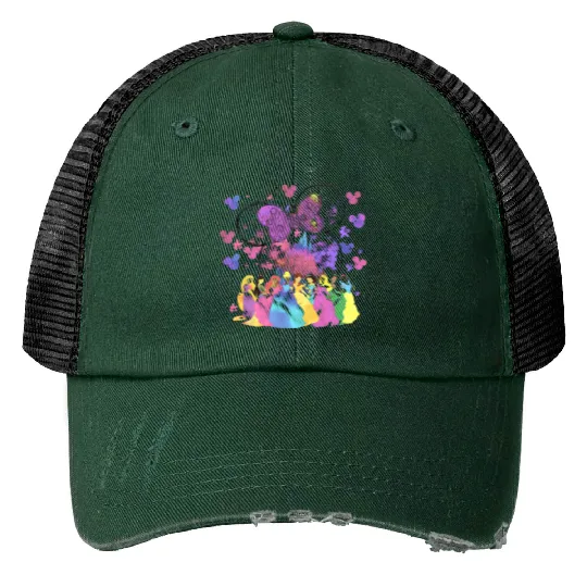Princess Watercolor Print Trucker Hats, Disney Castle Print Trucker Hats, Disney Princess Print Trucker Hats, Princess Kids Print Trucker Hats.