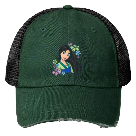 Mulan Flowers Print Trucker Hats, Mulan Print Trucker Hats, Disney Princess Print Trucker Hats