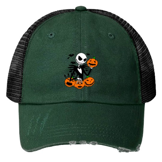 Jack Skellington Pumpkin Face Print Trucker Hats, Halloween Disney Print Trucker Hats