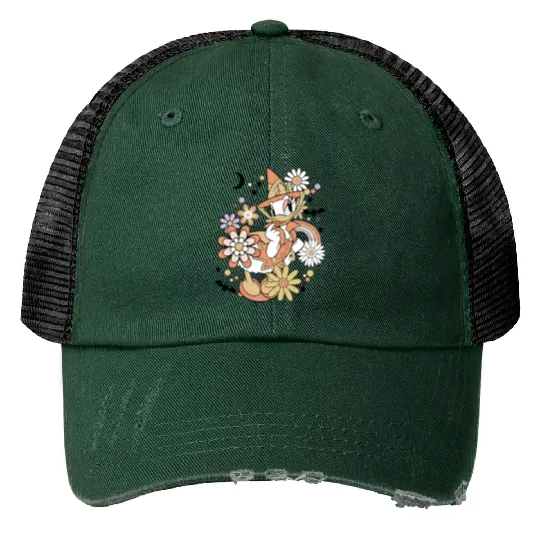 Daisy Duck Floral Halloween Print Trucker Hats, Vintage Disney Halloween Print Trucker Hats