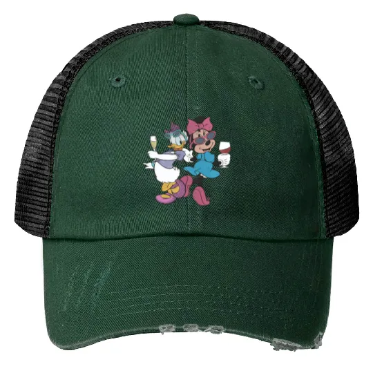 Epcot Minnie and Daisy, Disney Epcot Print Trucker Hats, Drink Around the World Print Trucker Hats