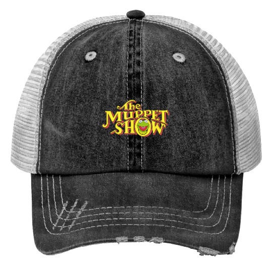 disneys The Muppets Show Kermit Neon Big Chest Text Logo V2 Print Trucker Hats