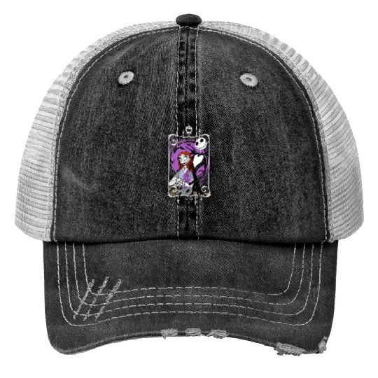 Disney Nightmare Before Christmas Jack and Sally Print Trucker Hats