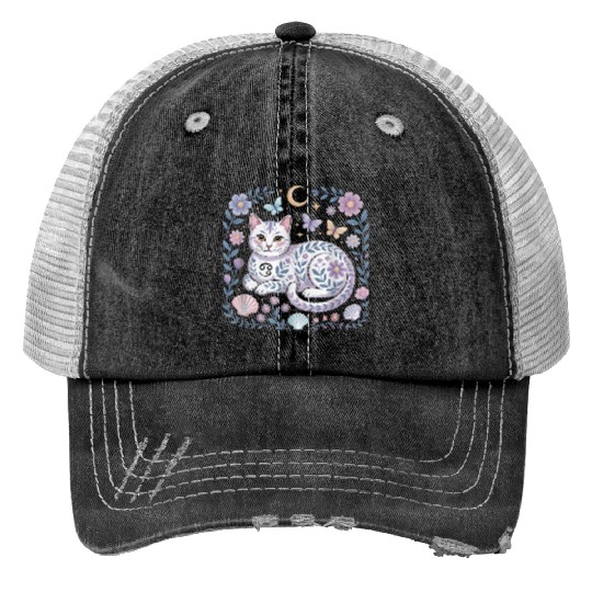 Cancer Zodiac Cat Mystical Art Print Trucker Hats