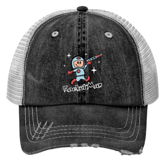 Rocket Man Print Trucker Hats